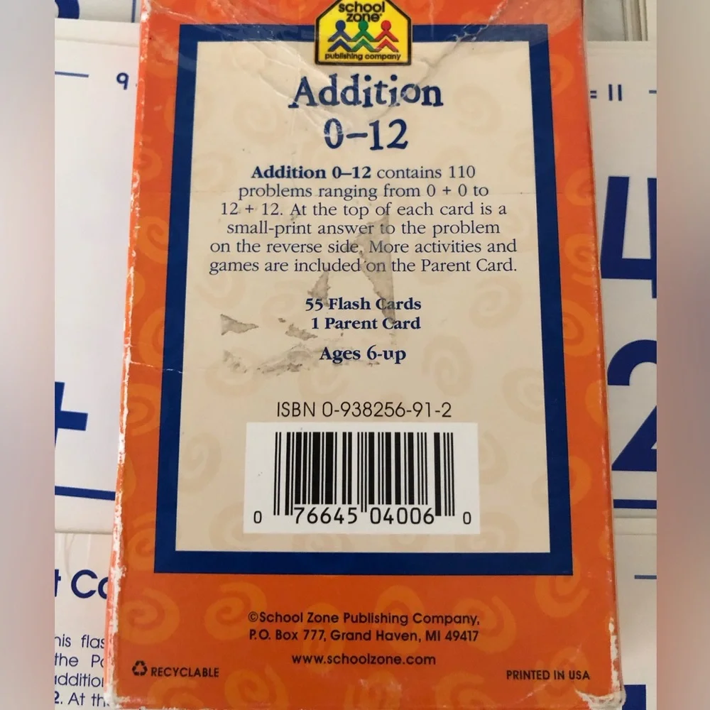 School Zone Addition Addition Facts Flashcards 0-12